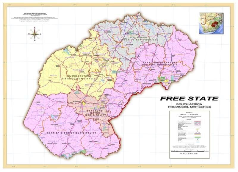 Free State Provincial Map - Printed and Laminated