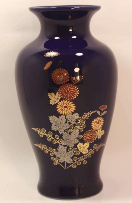 Dark Blue Porcelain Bud Vase Floral Pattern.