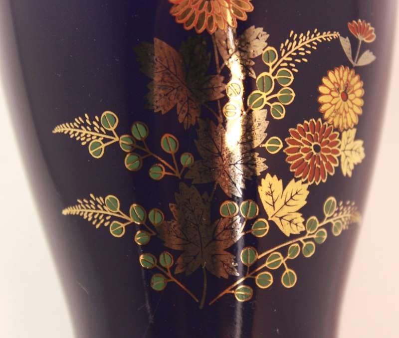 Dark Blue Porcelain Bud Vase Floral Pattern.