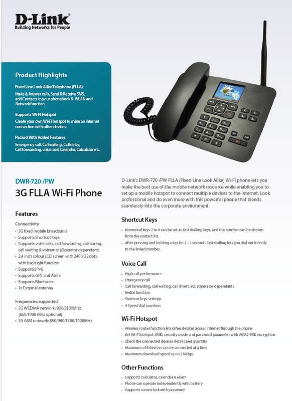 Telkom D-Link DWR-720/PW 3G FLLA WiFi LTE Phone