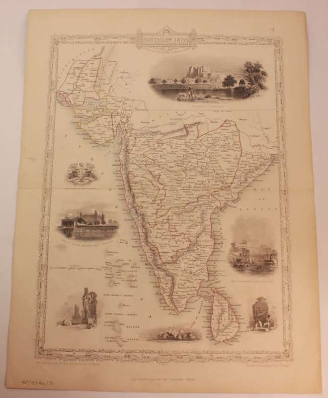 Antique Map of Southern India by J Rapkin 1850