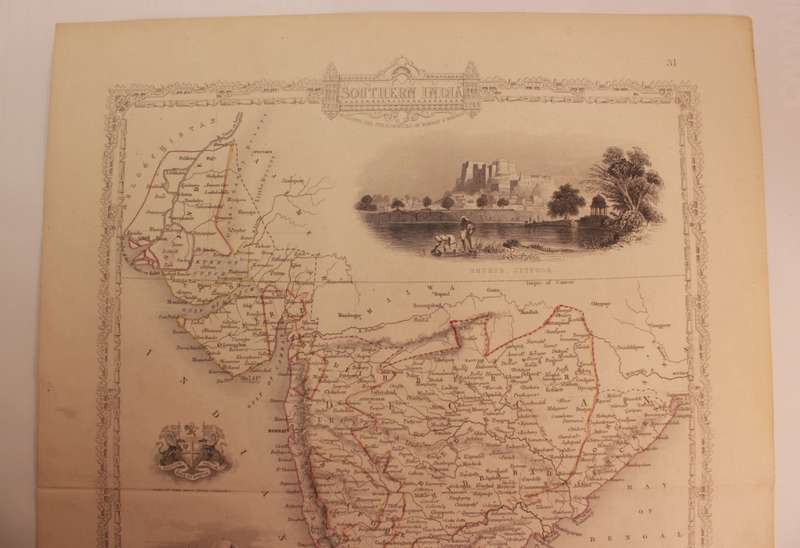 Antique Map of Southern India by J Rapkin 1850