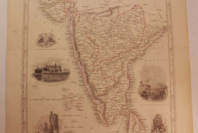 Antique Map of Southern India by J Rapkin 1850