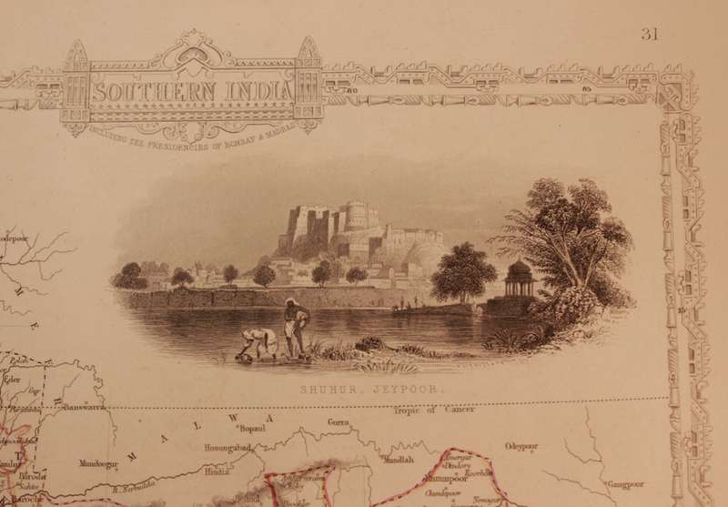 Antique Map of Southern India by J Rapkin 1850