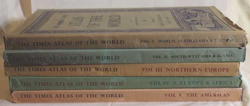 The Times Atlas of The World 1958 Mid-Century Edition, 5 Volumes Large Format Hardcover Atlases