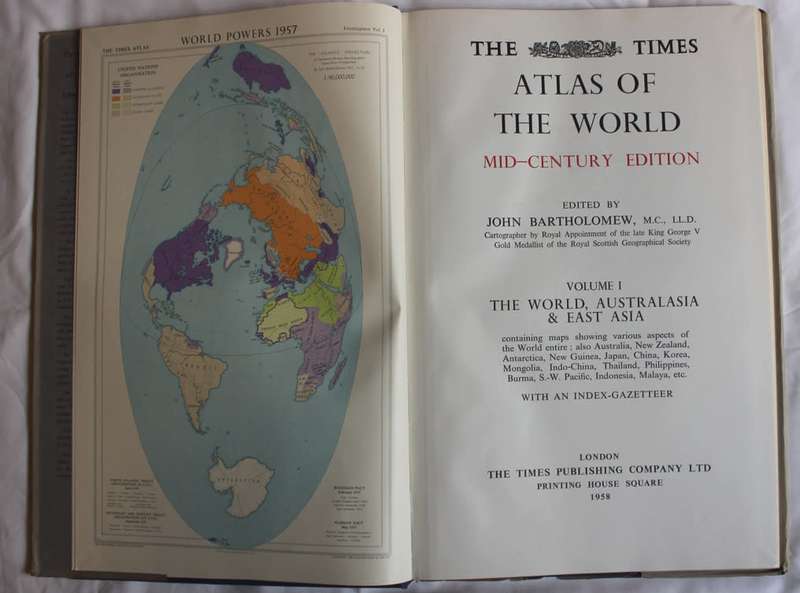 The Times Atlas of The World 1958 Mid-Century Edition, 5 Volumes Large Format Hardcover Atlases