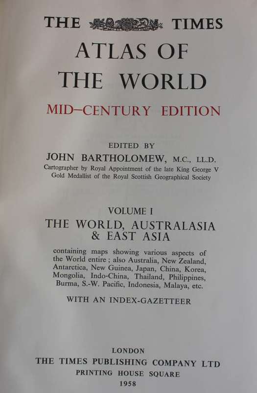 The Times Atlas of The World 1958 Mid-Century Edition, 5 Volumes Large Format Hardcover Atlases