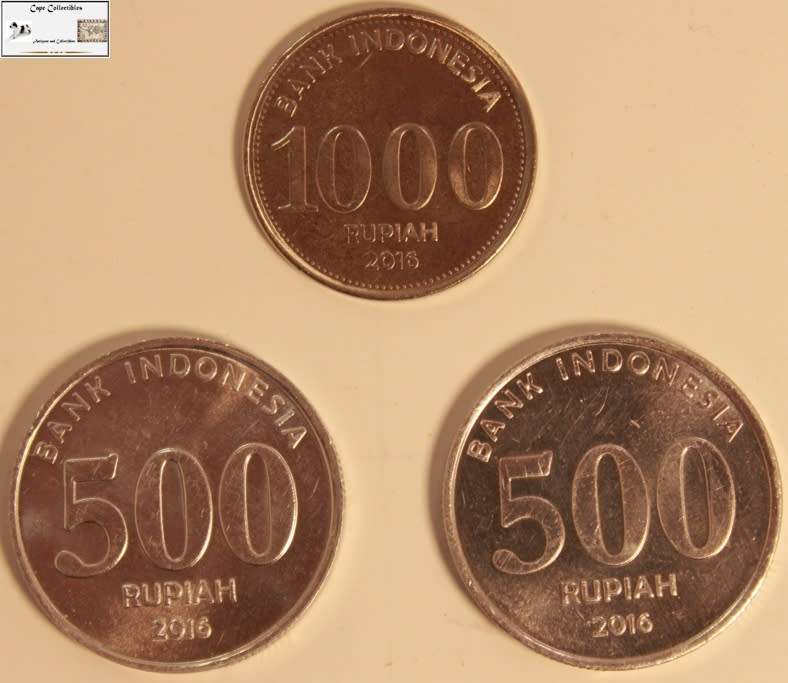 Indonesia 2 x 500 Rupiah 2016 & 1 x 1000 Rupiah 2016 (Three Coins) Circulated
