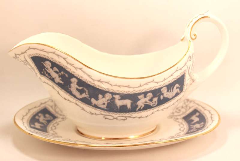 Coalport Revelry Blue Pattern Bone China Gravy Boat With Underplate
