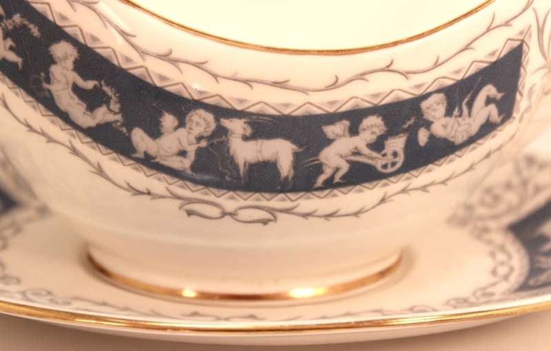 Coalport Revelry Blue Pattern Bone China Gravy Boat With Underplate