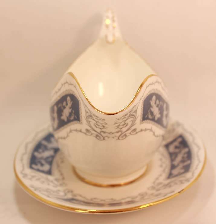 Coalport Revelry Blue Pattern Bone China Gravy Boat With Underplate