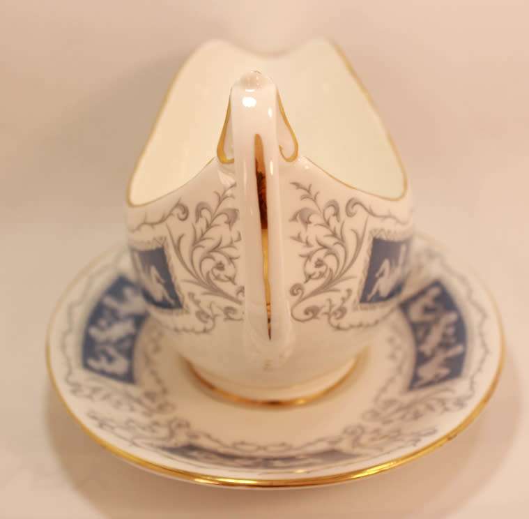 Coalport Revelry Blue Pattern Bone China Gravy Boat With Underplate