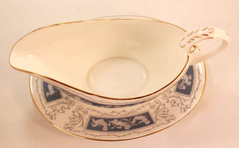 Coalport Revelry Blue Pattern Bone China Gravy Boat With Underplate