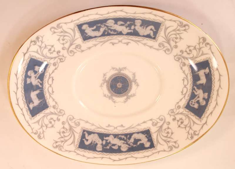 Coalport Revelry Blue Pattern Bone China Gravy Boat With Underplate