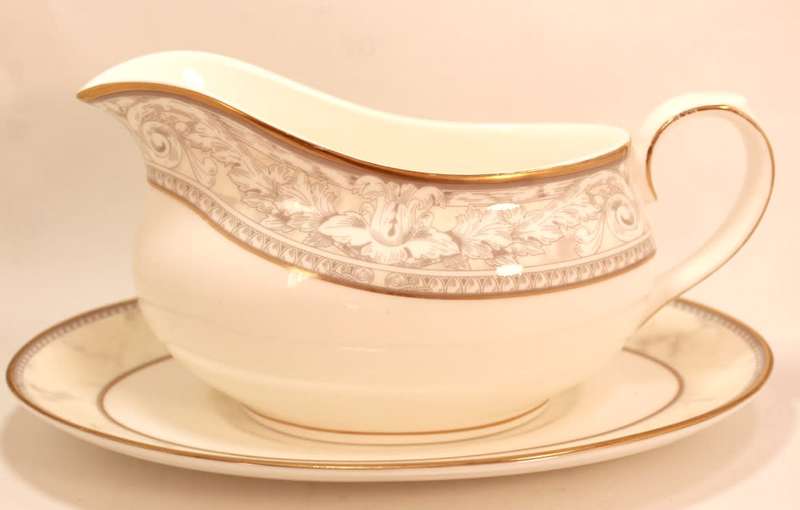 Royal Doulton Naples Gold Trim Pattern Bone China Gravy Boat and Underplate