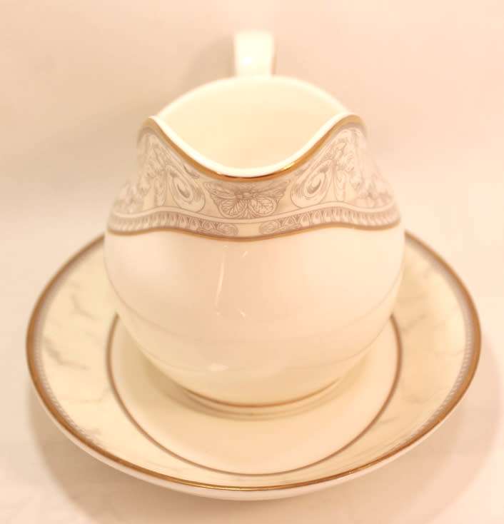 Royal Doulton Naples Gold Trim Pattern Bone China Gravy Boat and Underplate