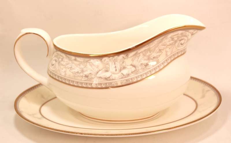 Royal Doulton Naples Gold Trim Pattern Bone China Gravy Boat and Underplate