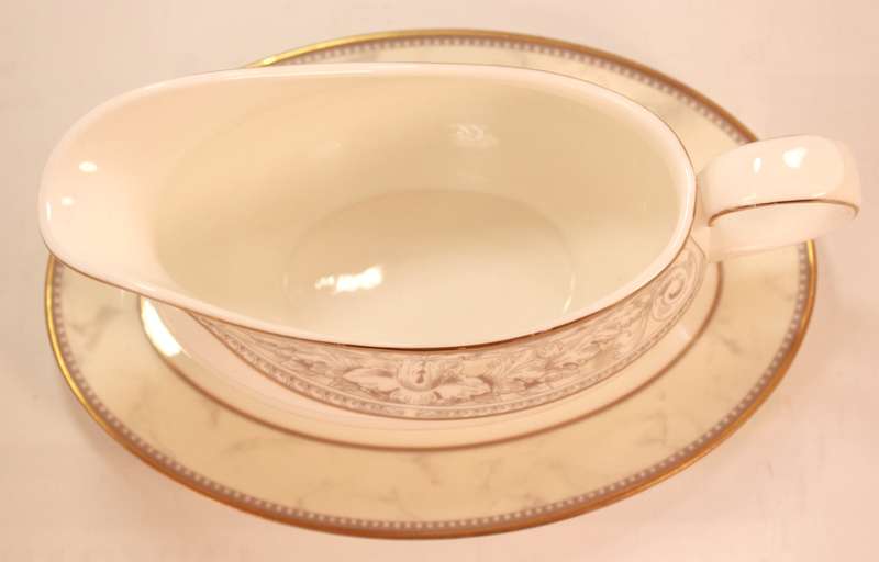 Royal Doulton Naples Gold Trim Pattern Bone China Gravy Boat and Underplate