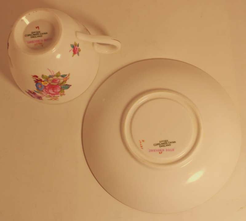Spode Copeland`s Bone China Dresden Rose Y5741 Tea Cup, Saucer & Side Plate Trio