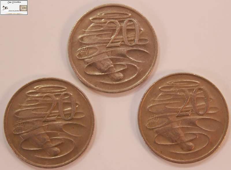 Australia 20 Cent 1x 1972 & 2x 1973 (Three Coins) Circulated