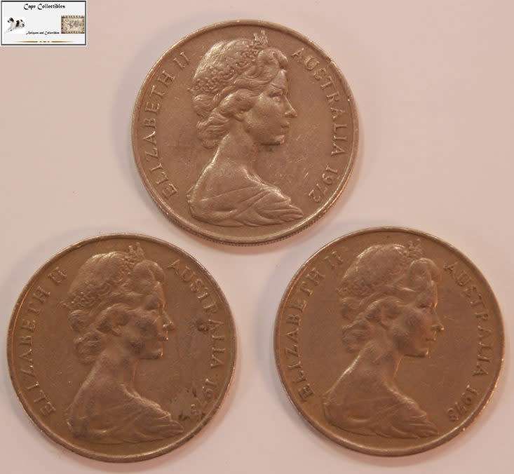 Australia 20 Cent 1x 1972 & 2x 1973 (Three Coins) Circulated