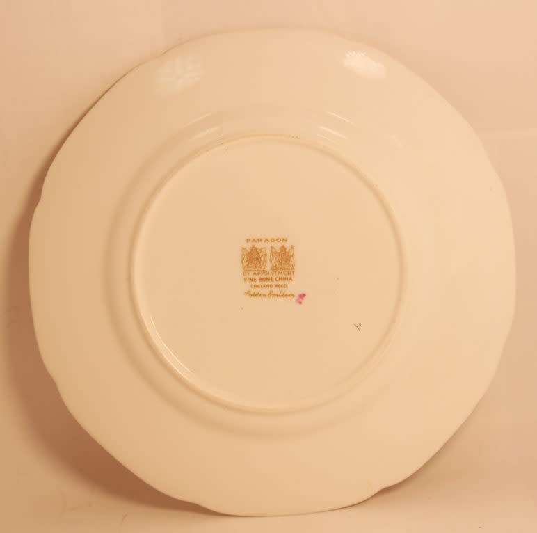 Paragon Golden Emblem (White) Fine Bone China Trio, Tea Cup, Saucer & Sideplate Double Warrant Stamp