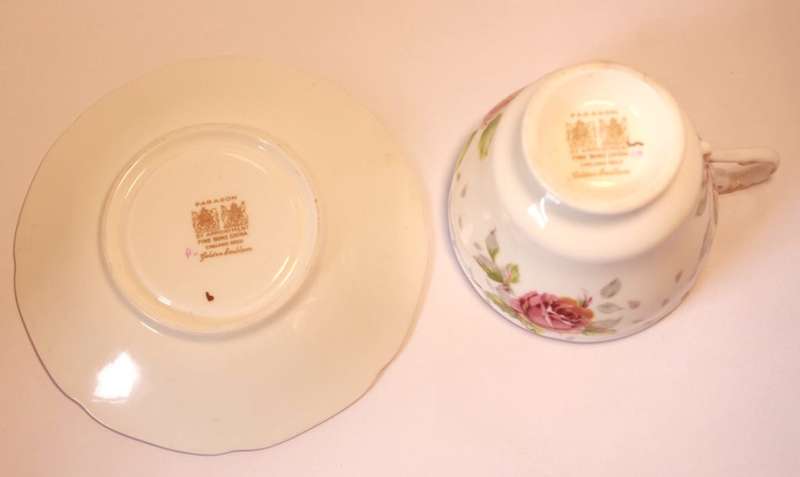 Paragon Golden Emblem (White) Fine Bone China Trio, Tea Cup, Saucer & Sideplate Double Warrant Stamp