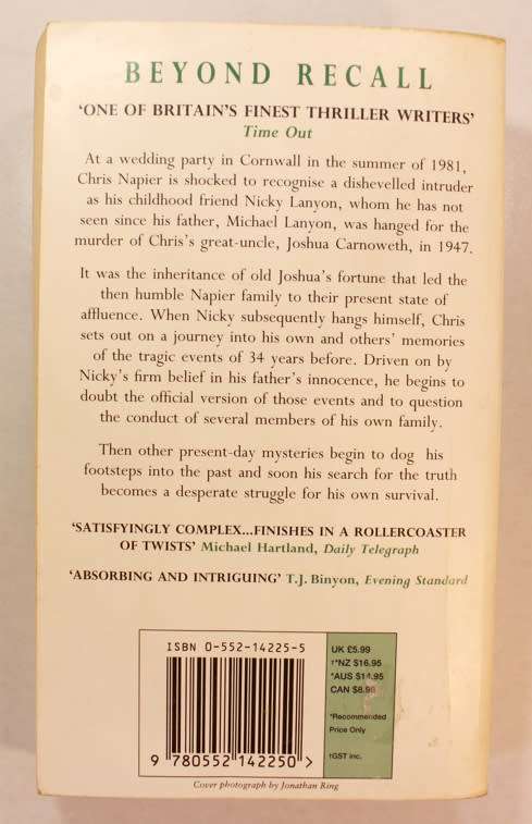 Beyond Recall by Robert Goddard Softcover Book