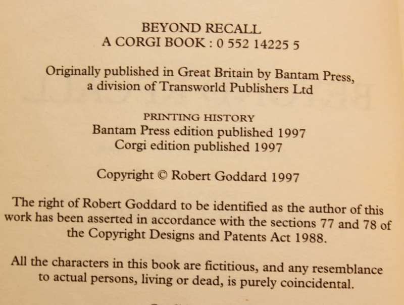 Beyond Recall by Robert Goddard Softcover Book