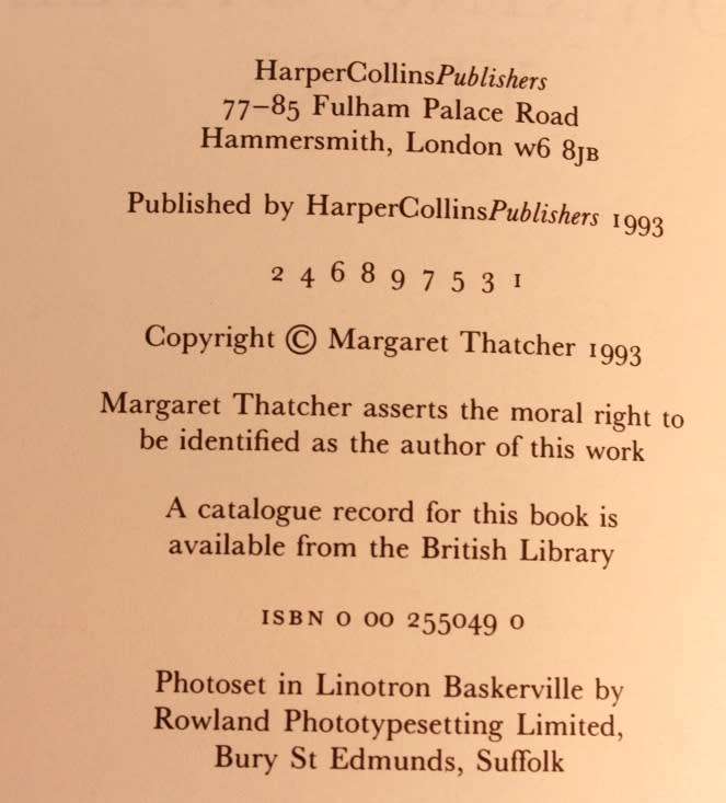 The Downing Street Years by Margaret Thatcher Hardcover Book