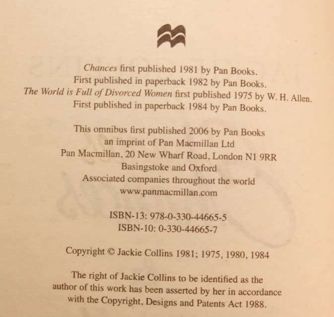 Chances & The World Is Full Of Divorced Women Omnibus by Jackie Collins Softcover Book