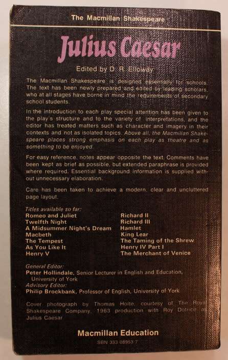 The Macmillan Education Edition Julius Caesar by Shakespeare, Edited by D.R. Elloway Softcover Book