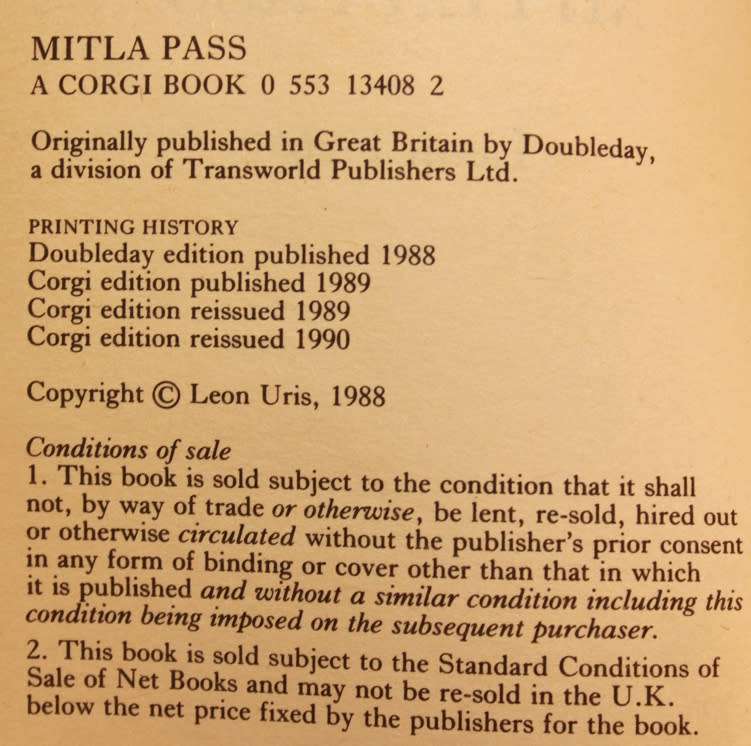 Mitla Pass by Leon Uris Softcover Book