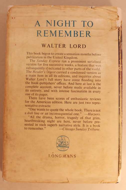 A Night To Remember by Walter Lord First Edition 1956 Hardcover Book