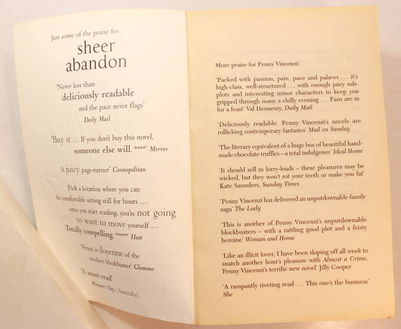 Sheer Abandon by Penny Vincenzi Softcover Book