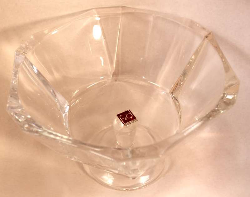 F&D by Pasabache Crystal Glass Reflection 24cm Footed Bowl Hexagonal Shape