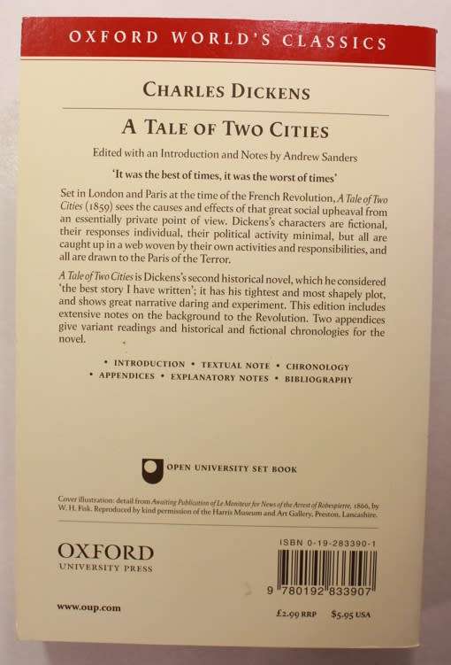 A Tale Of Two Cities by Charles Dickens Oxford World's Classics Softcover Book