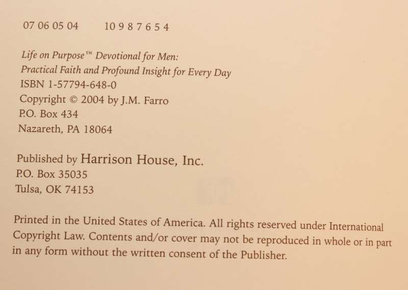 Life on Purpose For Men (Devotional) by J.M. Farro Hardcover Book