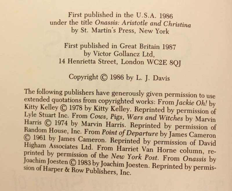 Onassis and Christina The Amazing Story of a Fabulous Dynasty by L J Davis Hardcover Book