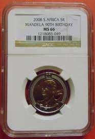 2008 R5 MANDELA 90TH BIRTHDAY NGC GRADED MS66 COINS***