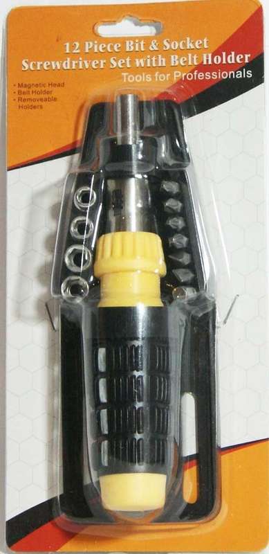 12 Piece Bit & Socket Screwdriver Set with Belt Holder