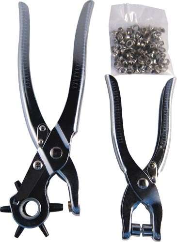 LEATHER HOLE PUNCH & GROMMET SETTING TOOL KIT C/W 100PC EYELETS 5MM