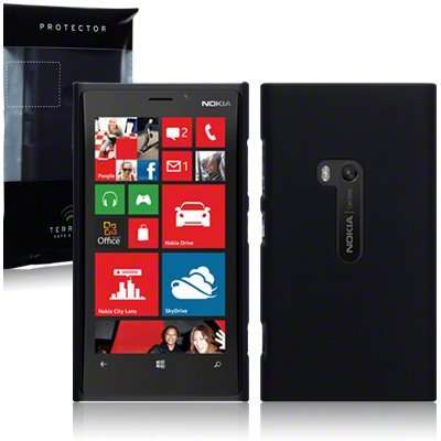 Nokia Lumia 920 Hybrid Hard Plastic Rubberised Back Cover Case - Solid Black