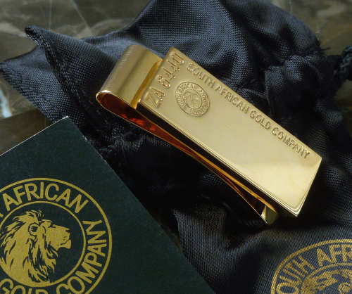 South African Gold Company `Gold Bullion Collection` 24 Karat Gold Bar Money Clip