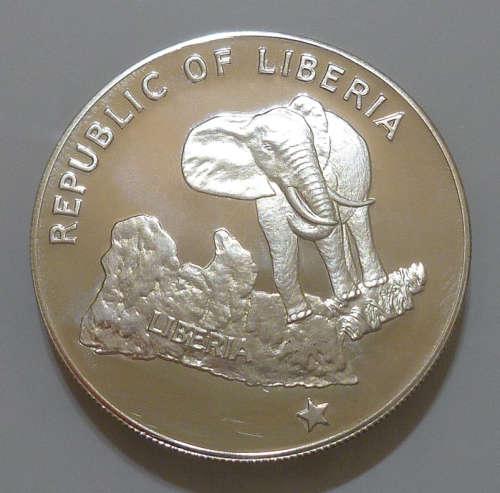 Huge 1973 Liberia $5 Five Dollars Elephant Silver Proof KM# 29 ~ Weight: 34.1 grams ~ Beautiful Coin
