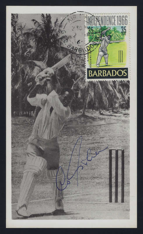 West Indies Cricket Legend Sir Gary Sobers Hand Signed Barbados Independence 2nd Dec, 1966 Postcard