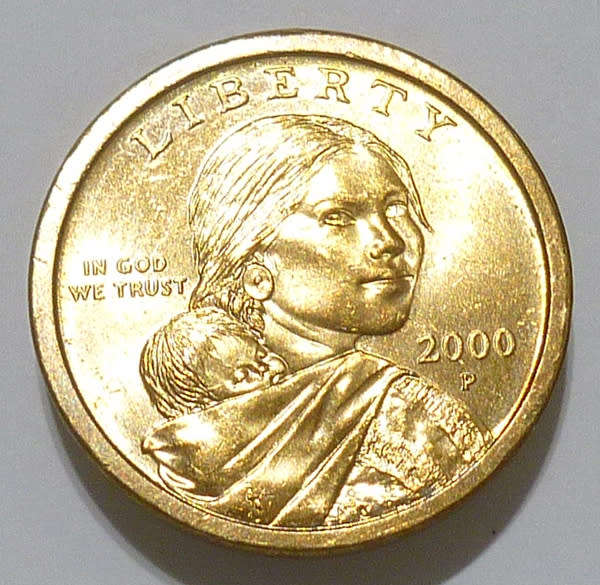 U.S.A.  2000-P Sacagawea Golden $1 One Dollar `E Pluribus Unum`