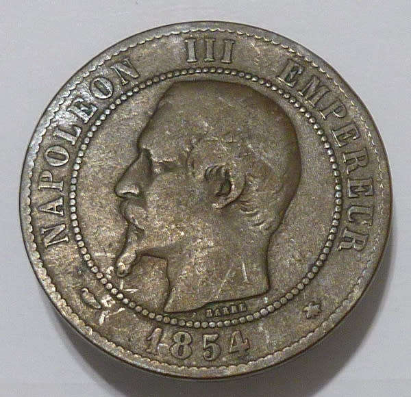 France - 1854 10 Centimes. Excellent Bronze Coin from the Era of Napoleon III