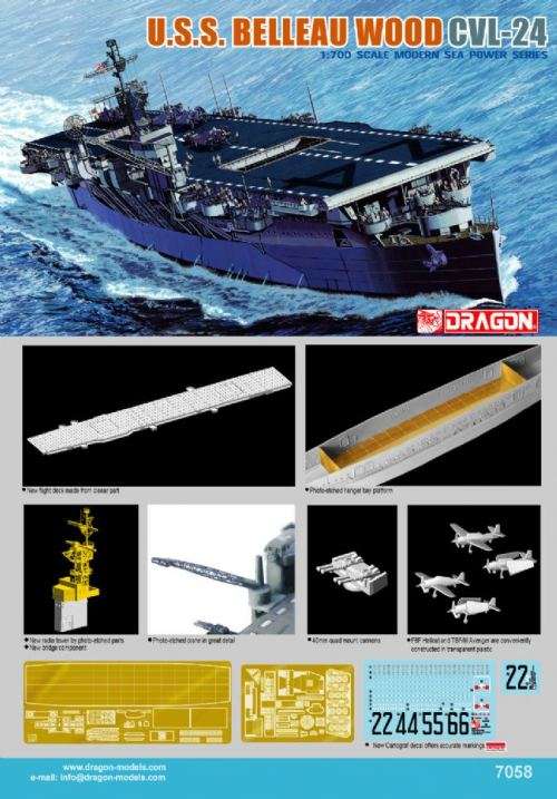 Dragon Plastic Model Kits. 1/700 Scale U.S.S. Belleau Wood CVL-24