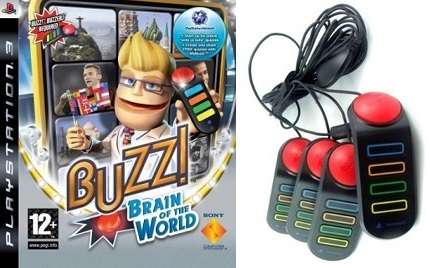 OFFICIAL PLAYSTATION BUZZ BRAIN OF THE WORLD GAME + BUZZER BUNDLE FOR PS3